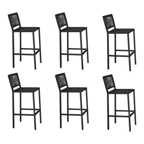 Kit 6 Banquetas Alta em Corda Náutica Preta e Alumínio Preto Agnes Ideal para Área Externa Menor preço em Kit 6 Banquetas Alta em Corda Náutica Preta e Alumínio Preto Agnes Ideal para Área Externa