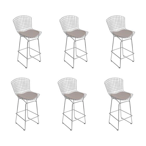 Imagem de Kit 6 Banquetas Bertoia Cromada D80 com Assento Sintético Bege