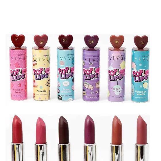 Imagem de Kit 6 Batom Matte de Amor Pop Lips Vivai Infantil Atacado