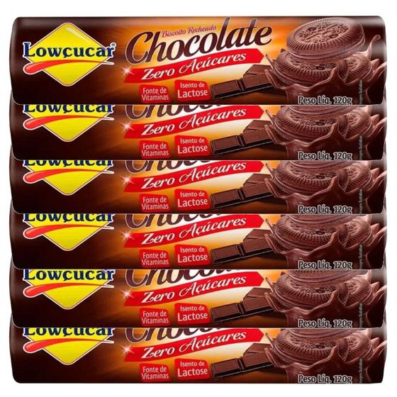 Imagem de kit 6 Biscoito Recheado Zero Açúcar Sabor Chocolate 120g - Lowçucar