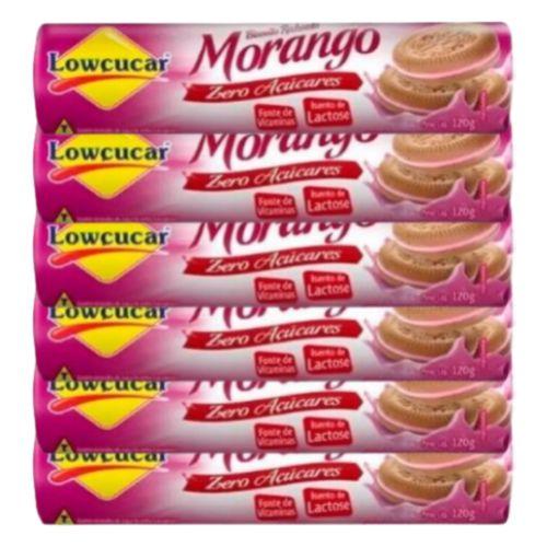 Imagem de kit 6 Biscoito Recheado Zero Açúcar Sabor Morango 120g - Lowçucar