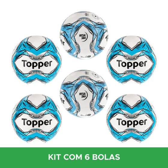 Imagem de Kit 6 Bolas De Futebol de Salão Futsal Slick Adulto Topper Oficial - Azul