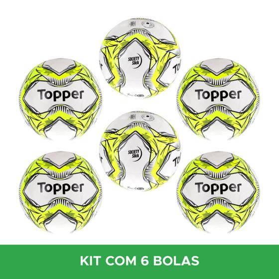 Imagem de Kit 6 Bolas de Futebol Society Oficial Topper Slick - Amarela