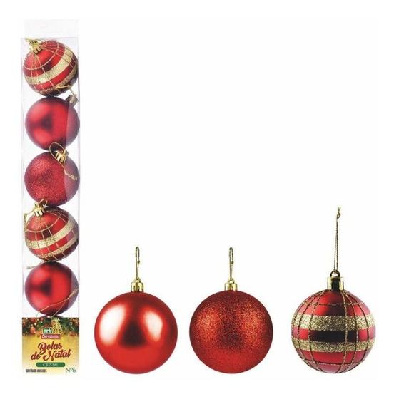 Imagem de Kit 6 Bolas De Natal Lisas Foscas Glitter 6cm Árvore Decoração - Art Christmas