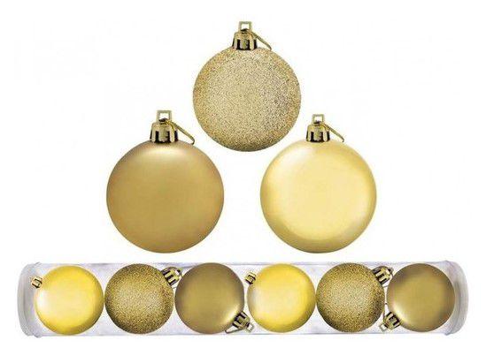 Imagem de Kit 6 Bolas De Natal Mista 8cm Dourada Decoração Árvore