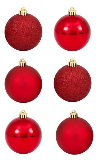 Imagem de Kit 6 Bolas De Natal Vermelhas Brilhantes 6 Cm - Vermelho