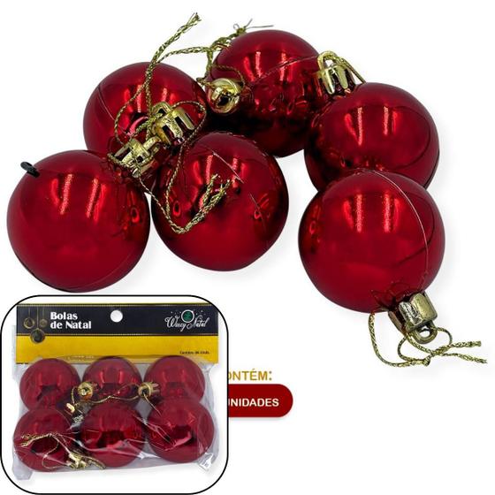 Imagem de Kit 6 Bolinhas 4cm Enfeitar Vermelho Pendurar Árvore Natal