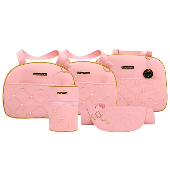 Imagem de Kit 6 Bolsas Bebê Mala Saída Maternidade Menina Rosa