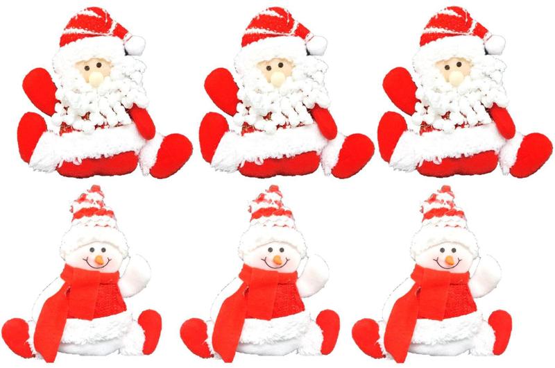 Imagem de Kit 6 Bonecos Papai Noel E Boneco De Neve Vermelho 16Cm