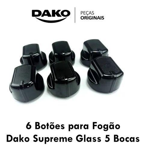 Imagem de Kit 6 Botões Pretos Fogão Dako Supreme Glass 5 Bocas
