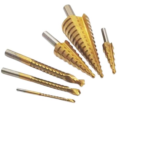 Kit 6 Brocas - 3 Escalonada 4-12/20/32 3 cortes lateral 3mm-6mm-8mm Menor preço em Kit 6 Brocas - 3 Escalonada 4-12/20/32 3 cortes lateral 3mm-6mm-8mm