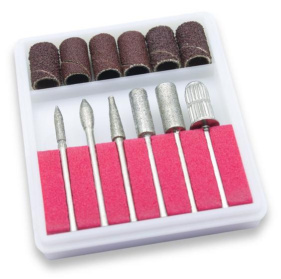 Imagem de Kit 6 Brocas e 6 Lixas Refil Lixadeira Elétrica Unhas Gel