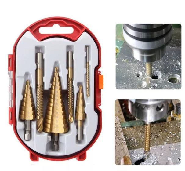 Imagem de Kit 6 Brocas Escalonadas Cônicas De Titanium Hss Com Estojo
