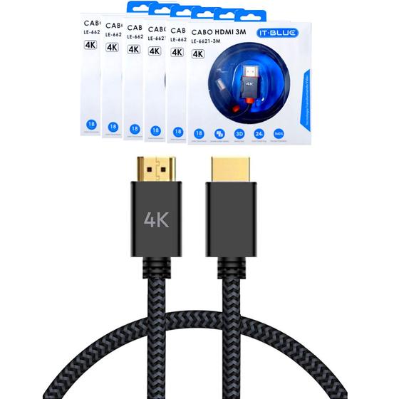 Imagem de Kit 6 Cabos HDMI 2.0 Trançado 4k It Blue Revenda Atacado