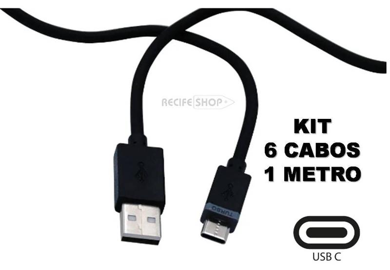 Imagem de Kit 6 Cabos USB Tipo C 1 Metro Praticidade Alta Performance