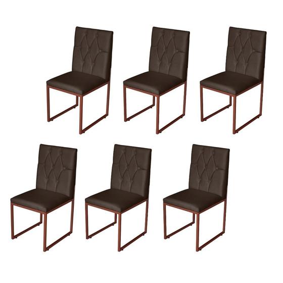 Imagem de Kit 6 Cadeira de Jantar Escritorio Industrial Malta Capitonê Ferro Bronze material sintético Marrom - Móveis Mafer
