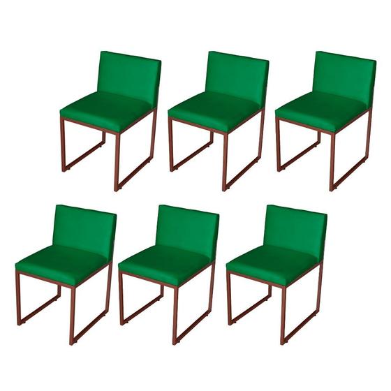 Imagem de Kit 6 Cadeira de Jantar Escritorio Industrial Vittar Ferro Bronze Suede Verde - Móveis Mafer