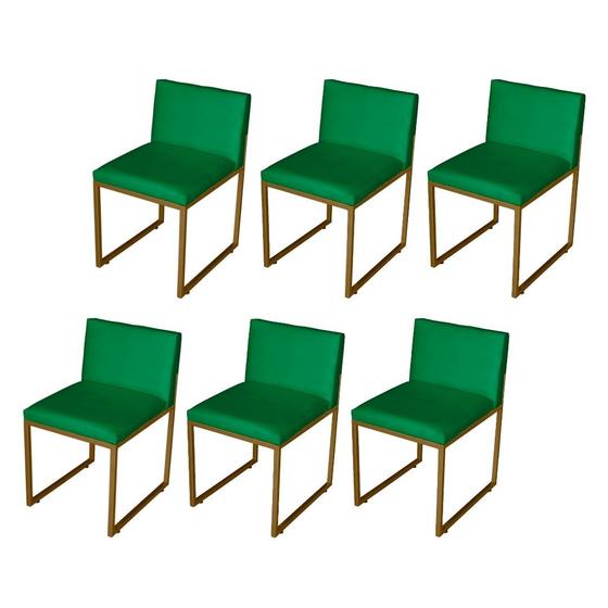 Imagem de Kit 6 Cadeira de Jantar Escritorio Industrial Vittar Ferro Dourado Suede Verde - Móveis Mafer