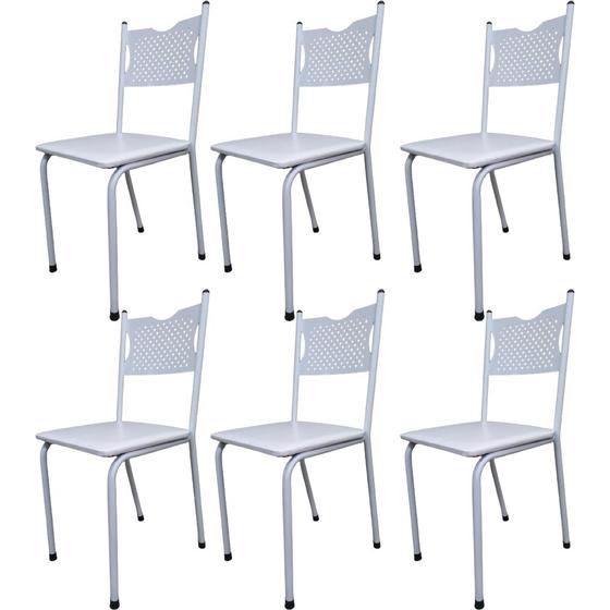 Imagem de Kit 6 Cadeira para Cozinha MC Tubular Almofadada Estrutura Branca com Assento Branco