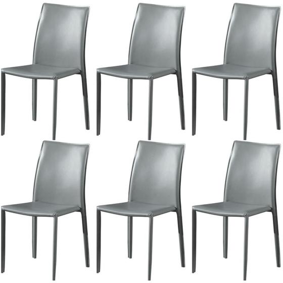 Imagem de Kit 6 Cadeiras Amanda Glam Revestida em PVC Cinza Estrutura Metal