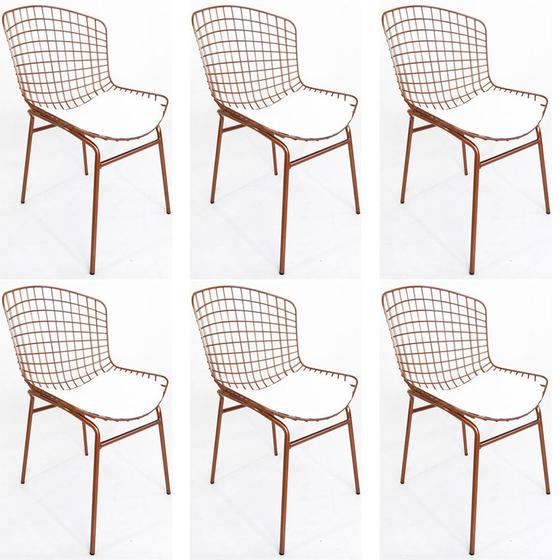 Imagem de Kit 6 Cadeiras BERTÓIA cobre assento branco tubular - Poltronas do Sul