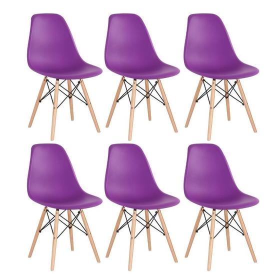 Imagem de Kit 6 Cadeiras Charles Eames Eiffel Dsw Com Pés De Madeira Clara Roxo