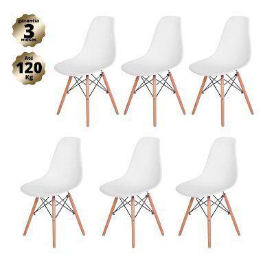 Imagem de Kit 6 Cadeiras Charles Eames Eiffel Wood Design - Branca