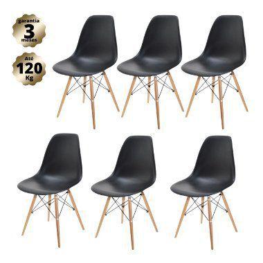 Imagem de Kit 6 Cadeiras Charles Eames Eiffel Wood Design - Preta