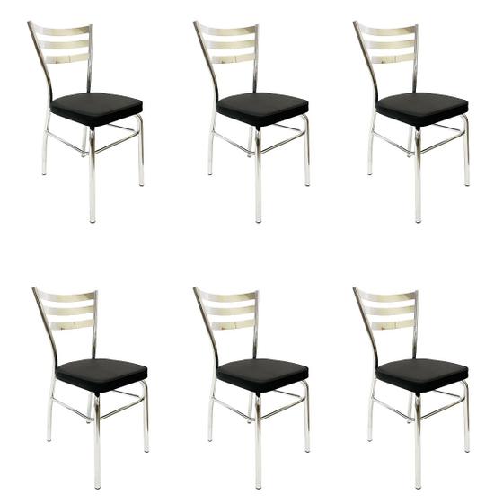 Imagem de Kit 6 Cadeiras de COZINHA com reforço cromada assento grosso preto
