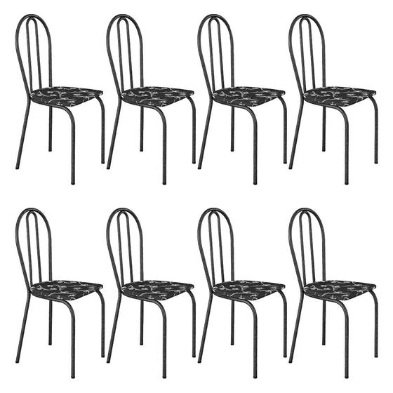 Imagem de Kit 6 Cadeiras de Cozinha Texas Estampado Preto Florido Pés de Ferro Cromo Preto - Pallazio