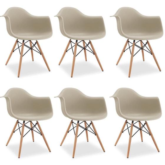 Imagem de Kit 6 Cadeiras De Jantar Charles Eames Wood Daw Braço Fendi