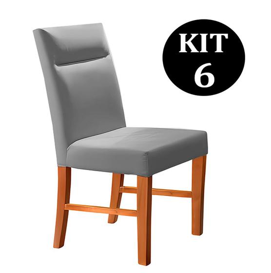 Imagem de Kit 6 Cadeiras de Jantar Estofada Cinza em Veludo Yastik