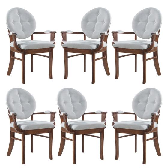 Imagem de Kit 6 Cadeiras de Jantar Estofada com Braço Florence 45x94Cm Madeira Maciça Linho Bege Cru L71 - RMI