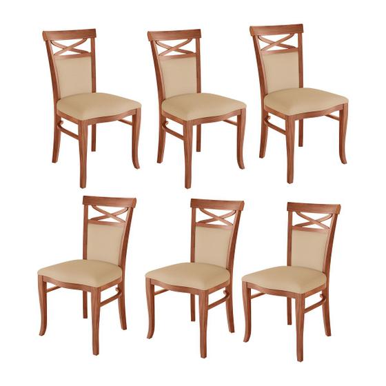 Imagem de Kit 6 Cadeiras de Jantar Estofada Copacabana 48 x 100 Cm Madeira Maciça Imbuia Suede Bege M43 - RMI