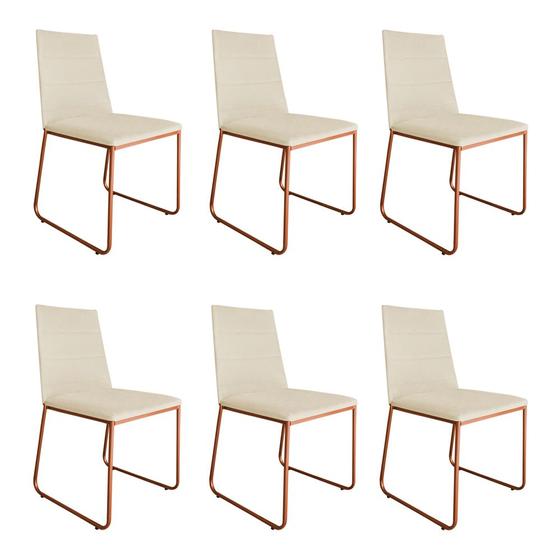 Imagem de Kit 6 Cadeiras de Jantar Estofada Lille Base Bronze Veludo Bege - Montanaris Decor