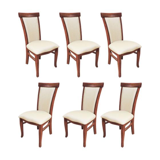 Imagem de Kit 6 Cadeiras de Jantar Estofada Mônaco 48 x 102 Cm Madeira Maciça Imbuia Linho Bege - RMI