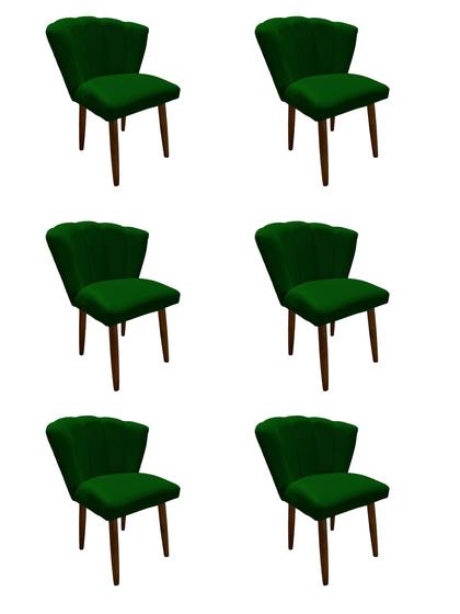 Imagem de Kit 6 Cadeiras de Jantar Estofada Pétala Tecido Suede Verde Pés Palito Kimi Design