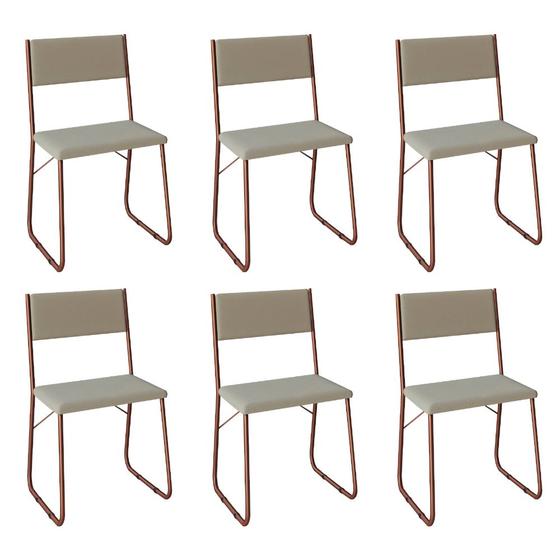 Imagem de Kit 6 Cadeiras de Jantar Estofadas Angra - Cobre e Bege