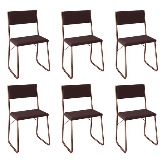 Imagem de Kit 6 Cadeiras de Jantar Estofadas Angra - Cobre e Marrom