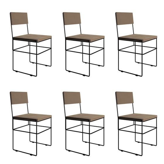 Imagem de Kit 6 Cadeiras de Jantar Estofadas Veludo Bege Aço Preto Vitoria