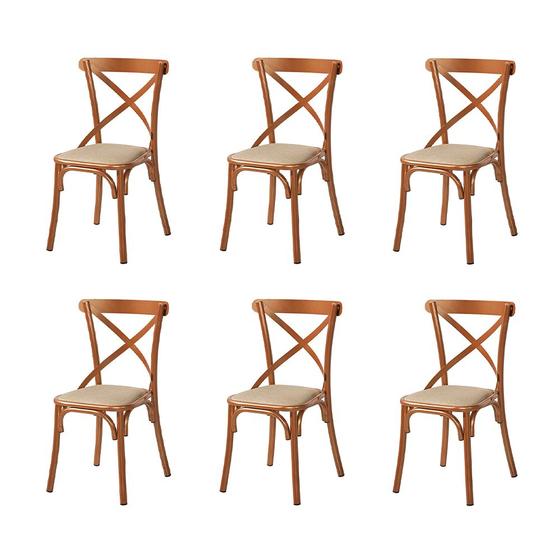 Imagem de Kit 6 Cadeiras de Jantar Karina Aço Cobre Assento Corano Bege