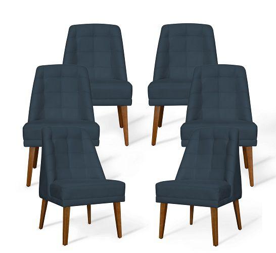 Imagem de Kit 6 Cadeiras De Jantar Paris Suede Azul Marinho - Meular Decor