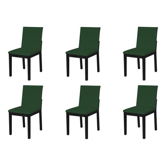 Imagem de Kit 6 Cadeiras de Jantar Pérola Estofado Liso Veludo Verde Base Madeira Maciça Preto 