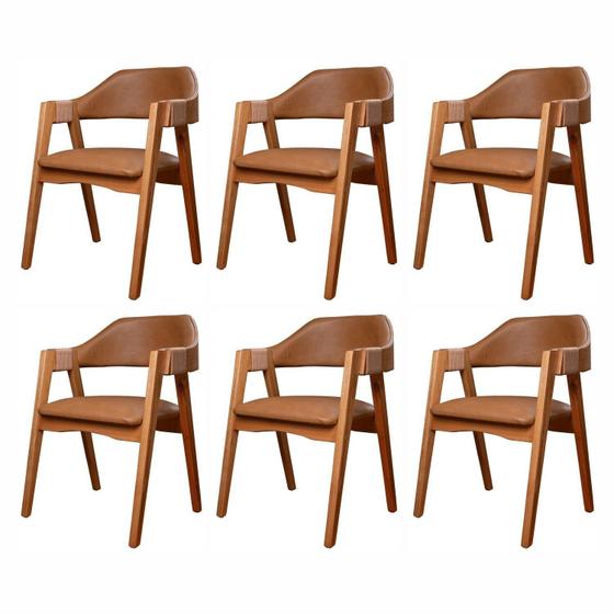 Imagem de Kit 6 Cadeiras de Madeira 100% Maciça, Estofada e Braço com Corda Náutica Bélgica Living Outdoor Esp