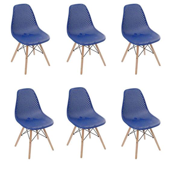 Imagem de Kit 6 Cadeiras Eames Design Colméia Eloisa Colorida Azul Marinho