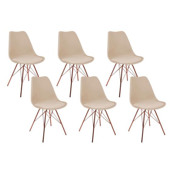 Imagem de Kit 6 Cadeiras Eames Leda Design Estofada Fendi Tower Cobre