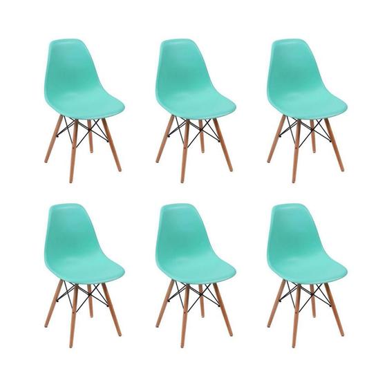 Imagem de Kit 6 Cadeiras Eames Wood Design Eiffel Jantar Azul Tiffany