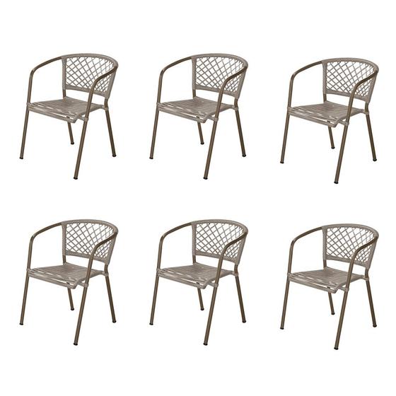 Imagem de Kit 6 Cadeiras em Corda Náutica Rami e Alumínio Champagne Florence para Área Externa 