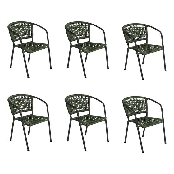 Imagem de Kit 6 Cadeiras em Corda Náutica Verde e Alumínio Preto Grécia para Área Externa 