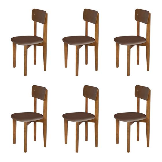 Imagem de Kit 6 Cadeiras em Madeira Maciça Elisa para Sala de Jantar Marrom